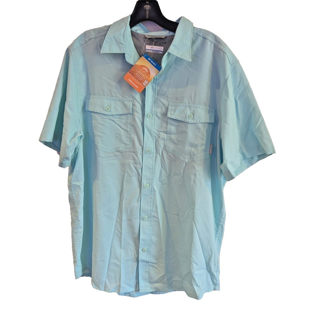 Columbia Mens Medium Short Sleeve Blue Button Down Shirt PFG Fishing‎ Outdoor